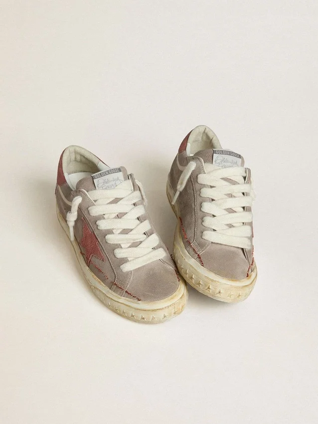 Women's Super-Star LTD in gray suede with red waxed suede star and heel tab