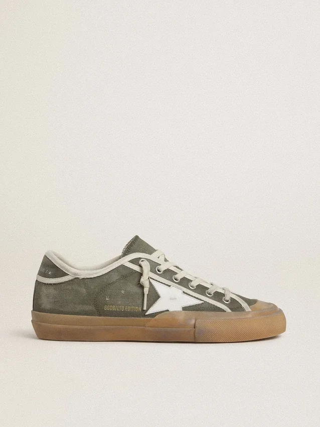 Women’s Super-Star LTD in green canvas with white leather star