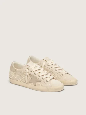 Women’s Super-Star LTD in pearl suede with gold star and bead embroidery