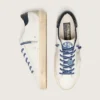 Women’s Super-Star LTD in white leather with suede star and blue leather heel tab