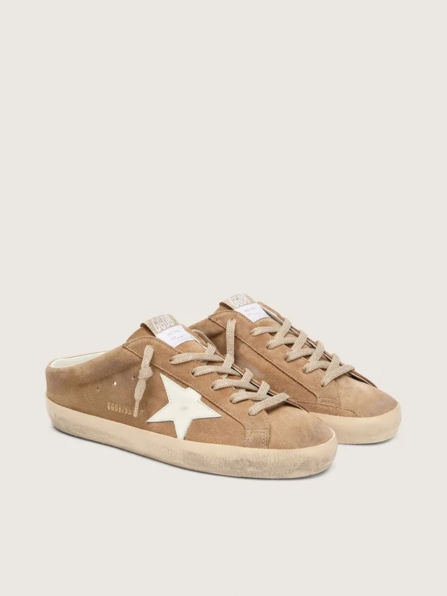 Women's Super-Star Sabots in tobacco suede with white leather star