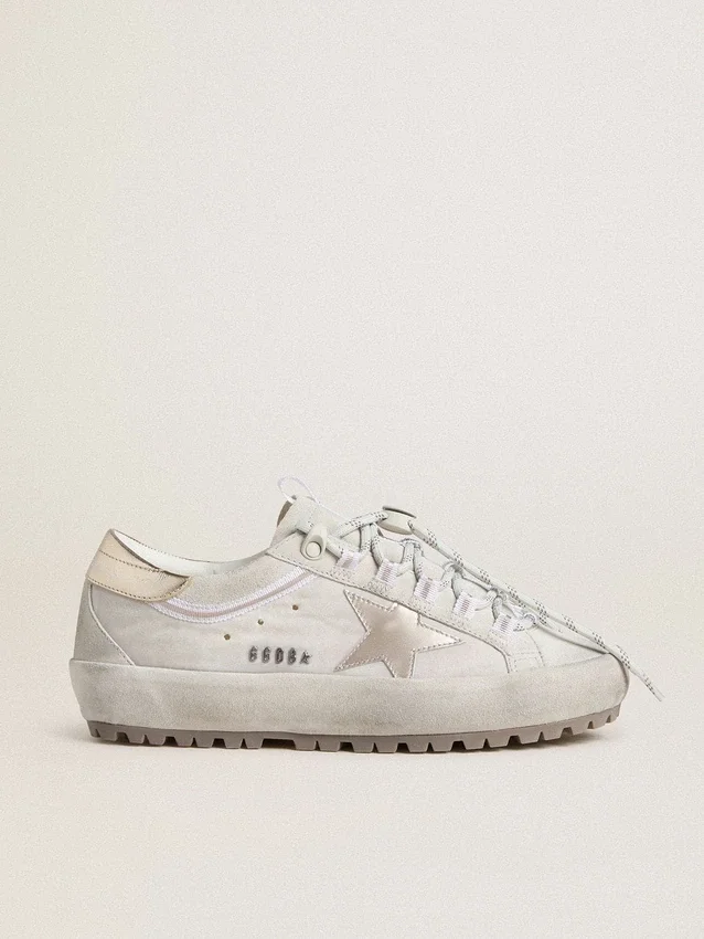 Women's Super-Star Ski in light gray nylon with metallic leather star and heel tab