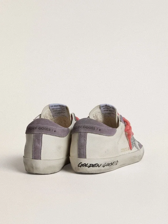 Women's Super-Star with silver glitter star and lilac suede heel tab