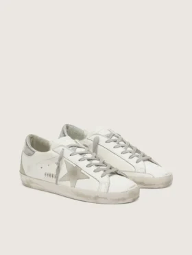 Women’s Super-Star with silver heel tab and metal stud lettering