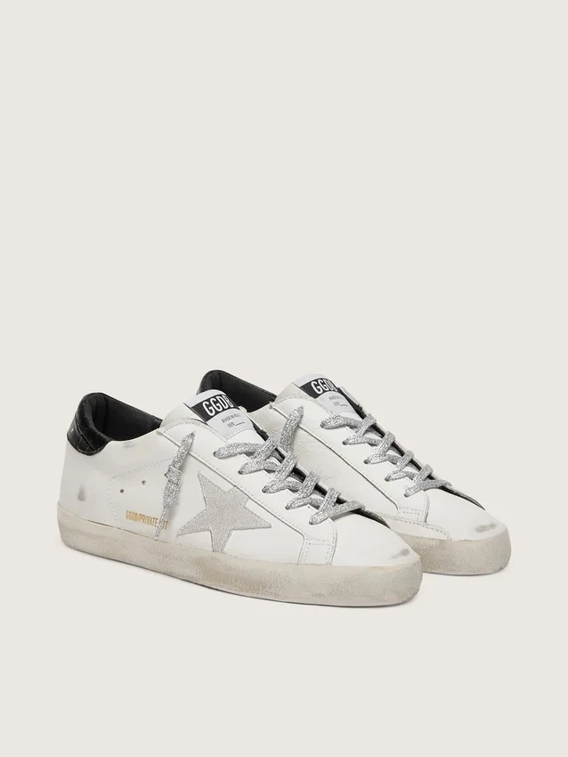 Women's Super-Star with white suede star and black croc-print leather heel tab