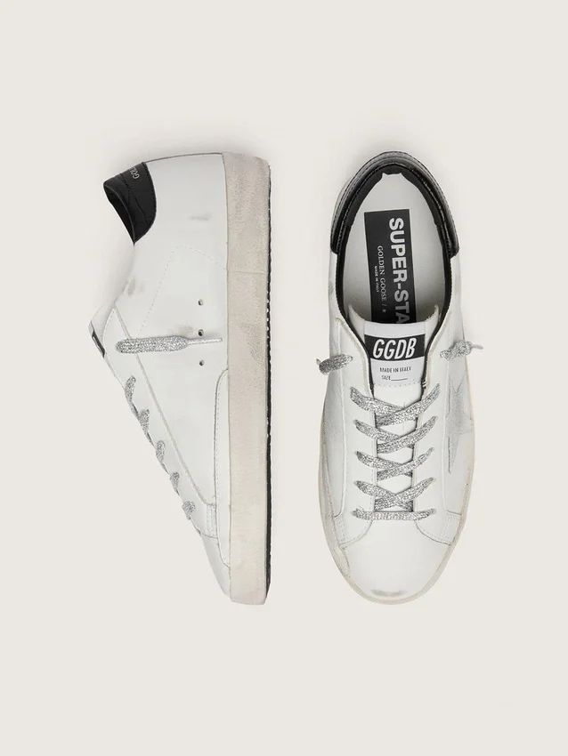 Women's Super-Star with white suede star and black croc-print leather heel tab