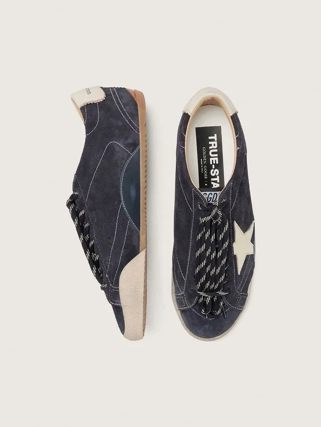 Women's True-Star in dark blue suede with white nappa leather star and heel tab