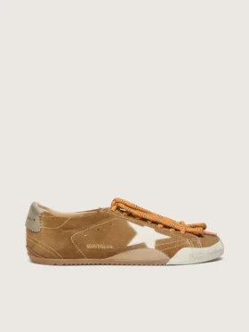 Women's True-Star in tobacco-colored suede with white star and platinum heel tab