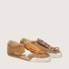 Women's True-Star in tobacco-colored suede with white star and platinum heel tab