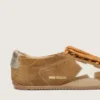 Women's True-Star in tobacco-colored suede with white star and platinum heel tab