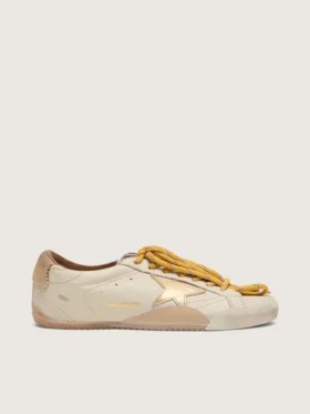 Women's True-Star in white nappa leather with gold star and beige suede heel tab