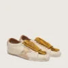 Men's True-Star in white nappa leather with gold foiled leather star and beige suede heel tab