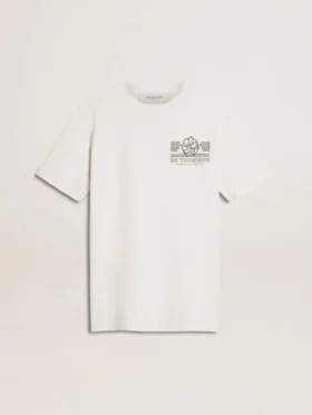 Women's white T-shirt with black print on the chest