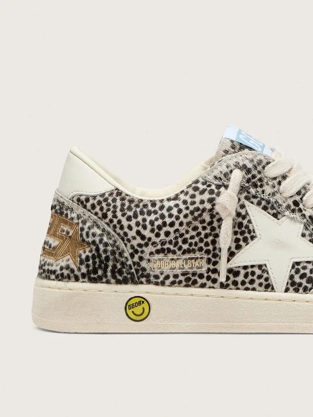Young Ball Star in black and white leopard pony skin with cream leather star